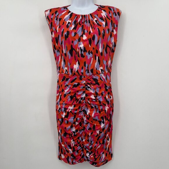 Mioh Women’s Cocktail Abstract Print Ruched Sheath Mini Dress Multicolor Size M - Picture 1 of 12